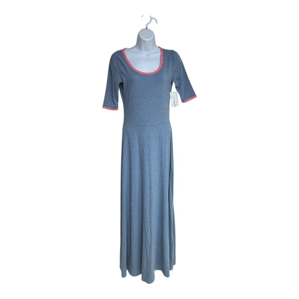 Lularoe Maxi Dress‎ Womens Small Gray Pink Trim Elbow Sleeve Casual Comfy